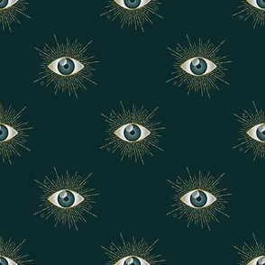 Gold Evil Eye Teal Green on Teal Pattern Swatch