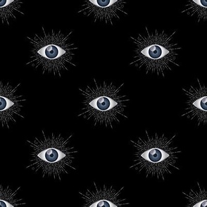 Silver Evil Eye Blue on Black Pattern Swatch