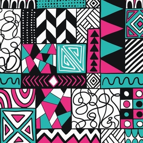 Hand-drawn tribal print Africa pink and turquoise