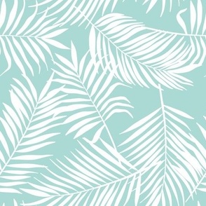 palm leaves on light turquoise mint small scale