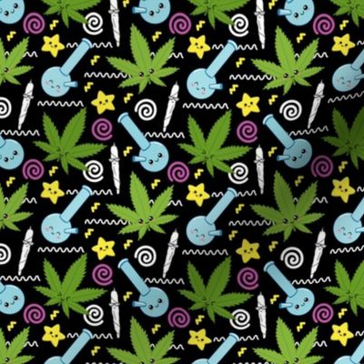 Cute kawaii cannabis black small scale