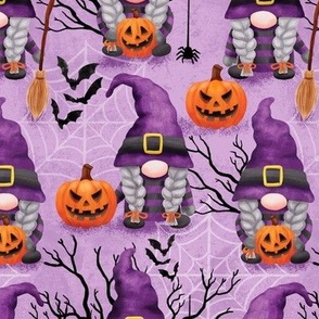 Cute Halloween gnomes witches fabric - purple WB22