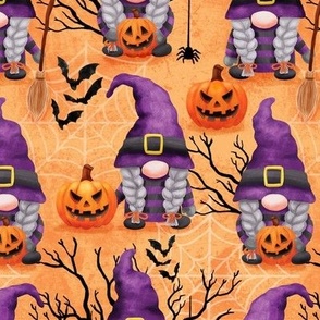 Cute Halloween gnomes witches fabric - orange WB22