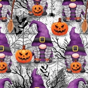 Cute Halloween gnomes witches fabric - light gray WB22