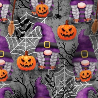 Cute Halloween gnomes witches fabric -  gray WB22