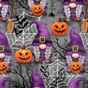 Cute Halloween gnomes witches fabric -  gray WB22