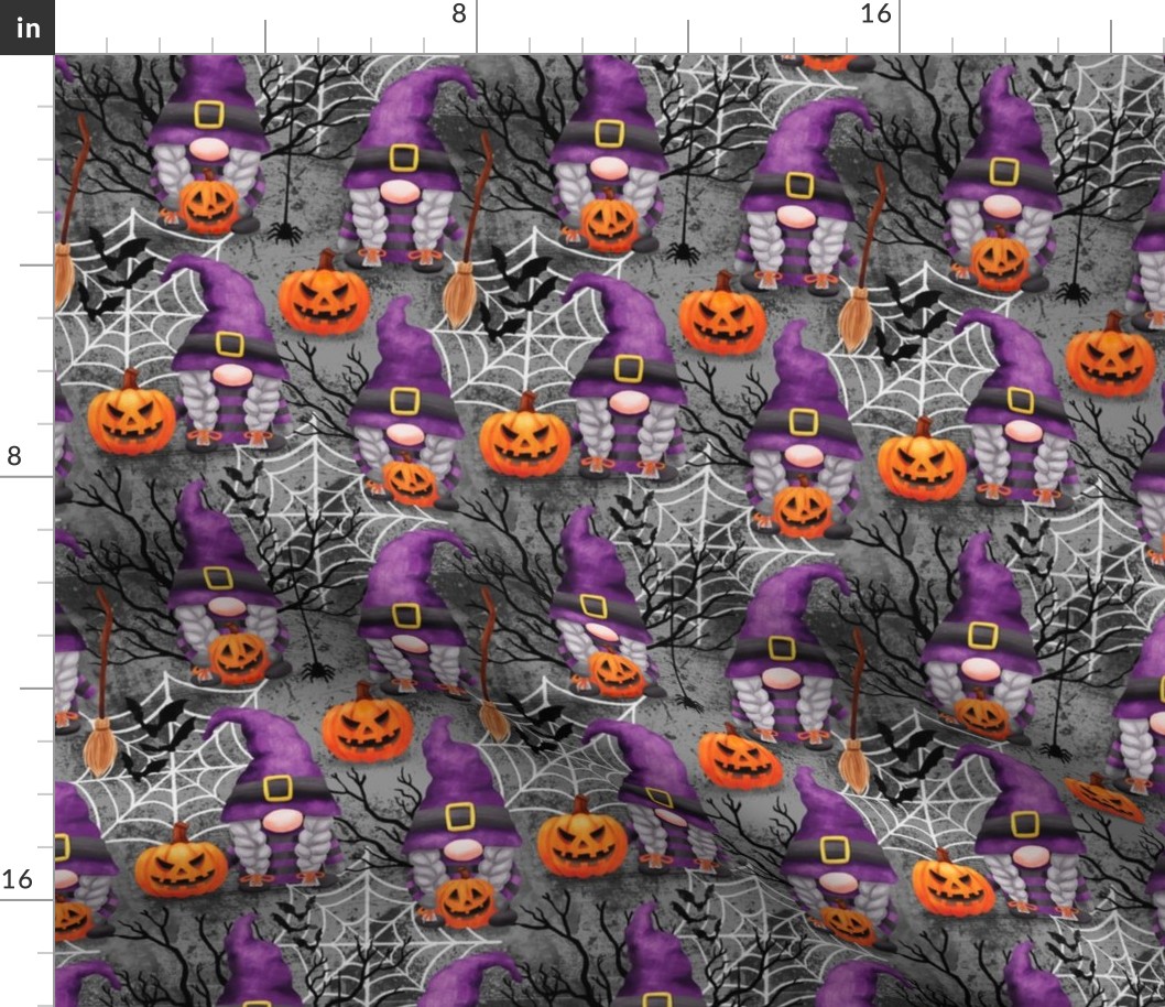 Cute Halloween gnomes witches fabric -  gray WB22