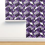 Celestial snakes and hands , occult Halloween fabric purple