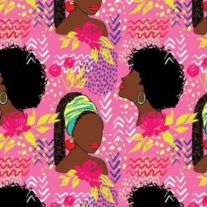 African American Black girls with peonies fabric pink