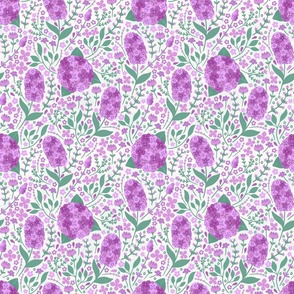 Pink hyacinths and hydrangeas maximalist pattern (small size version)