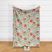 Red maximalist floral blooming peonies pattern (medium size version)