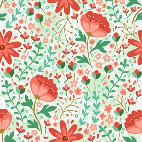 Red maximalist floral blooming peonies pattern (medium size version)