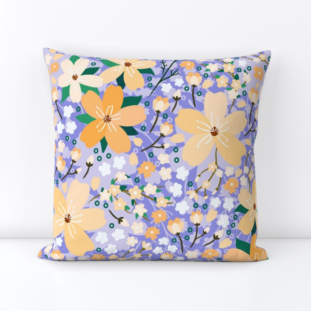 Orange and purple maximalist floral pattern (large size version)