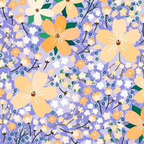 Orange and purple maximalist floral pattern (large size version)