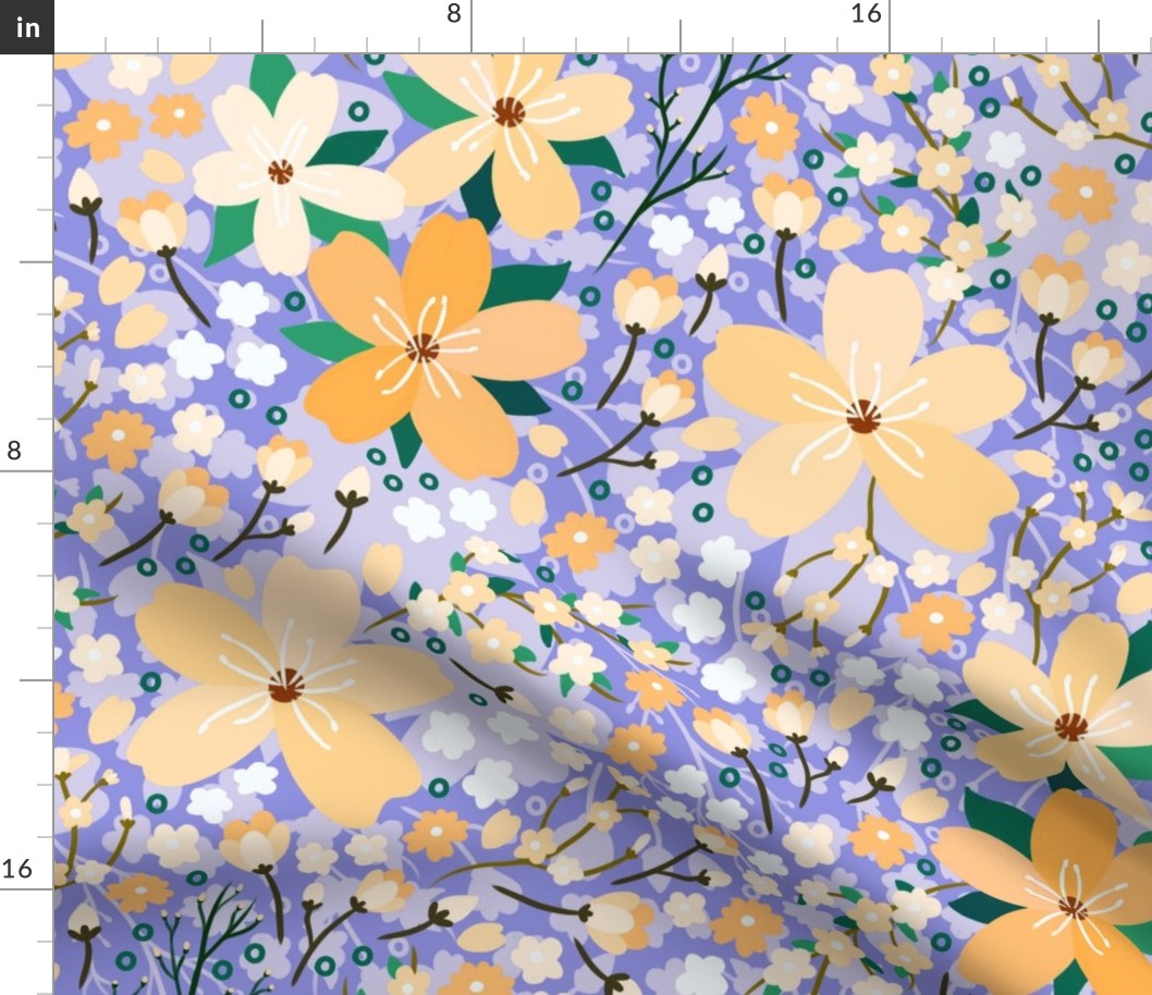 Orange and purple maximalist floral pattern (large size version)