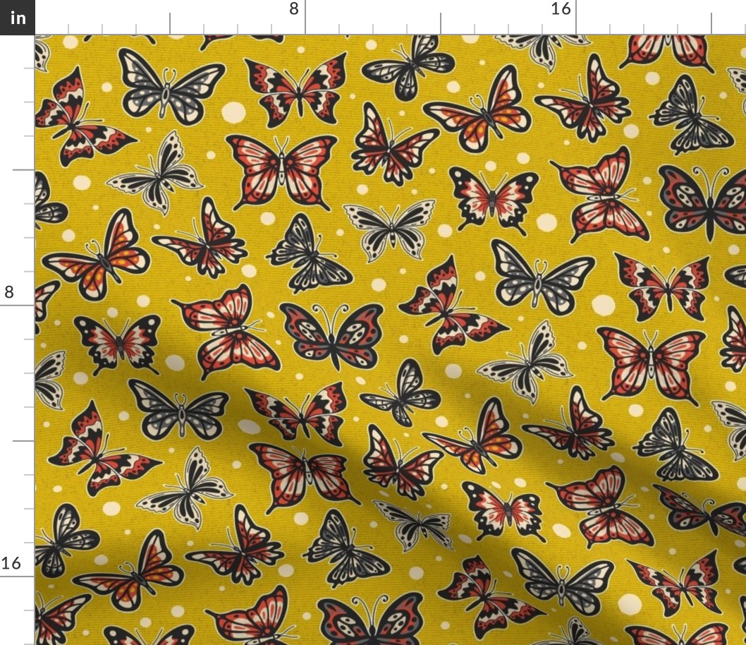 Spring Butterflies on Yellow Pattern / Small Scale