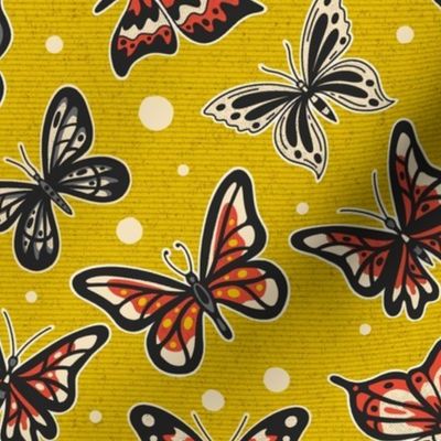 Spring Butterflies on Yellow Pattern / Medium Scale