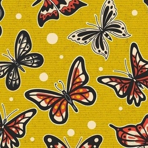 Spring Butterflies on Yellow Pattern / Medium Scale