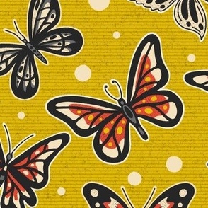 Spring Butterflies on Yellow Pattern / Large Scale