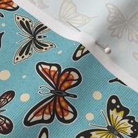 Spring Butterflies on Blue Pattern / Tiny Scale