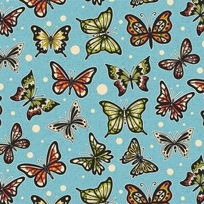 Spring Butterflies on Blue Pattern / Tiny Scale