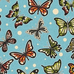 Spring Butterflies on Blue Pattern / Small Scale