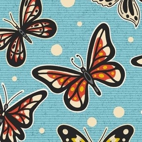 Spring Butterflies on Blue Pattern / Large Scale