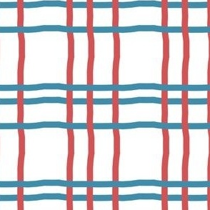 plaid / red teal / white background 