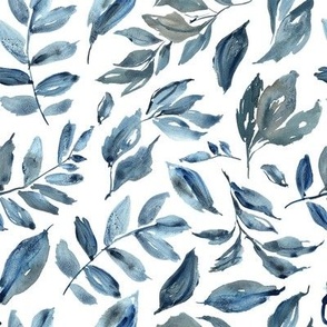 Watercolor Navy Blue Leaves