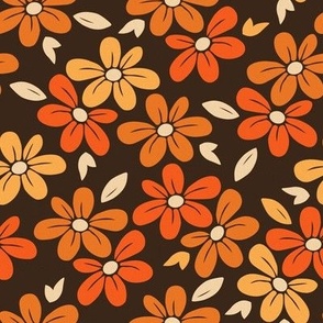 Retro, 70s floral, orange, brown