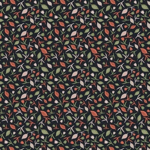 Tulips & Leaves | Dark Background | Sage Coral Beige | Small Scale