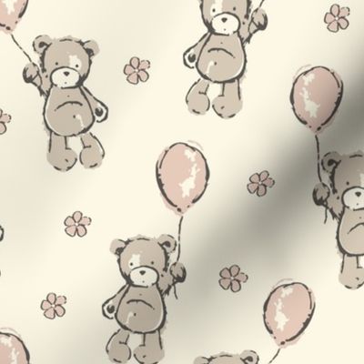 Teddy bears, bear, balloons, nursery, blush