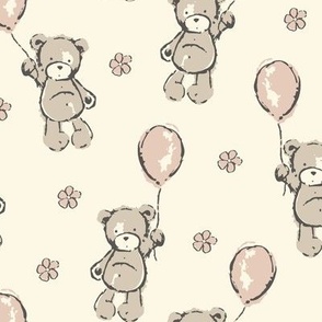 Teddy bears, bear, balloons, nursery, blush