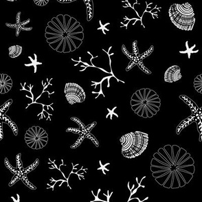 Starfish and Shells underwater - small - white on black