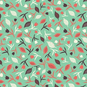 Tulips & Leaves | Medium Scale | Seafoam Green Coral Ivory Brown