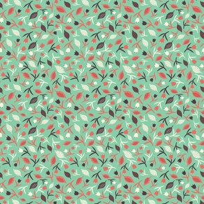 Tulips & Leaves | Small Scale | Seafoam Green Coral Ivory Brown