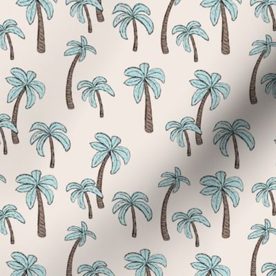 Summer palm trees garden island vibes - moroccan tropical botanical garden blue on ivory cream sand SMALL 