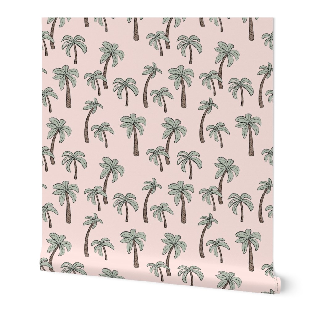 Summer palm trees garden island vibes - moroccan tropical botanical garden sage green on blush SMALL 