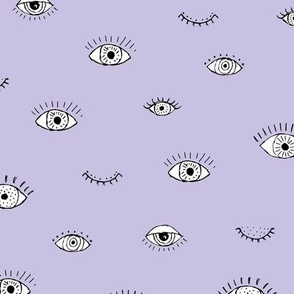Beauty & lashes watchful lucky eye - moroccan lady black freehand sketch on lilac purple