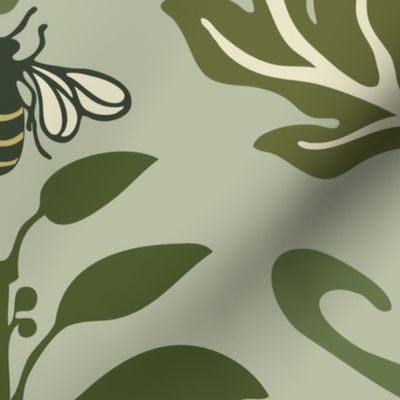 Jum - Art  Nouveau - Sage - Jumbo - Honey Bee and Flower