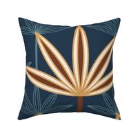 Palm Spring Damask (no texture) - navy - california, palm trees, retro trees, tropical trees, mid mod, mid century modern 