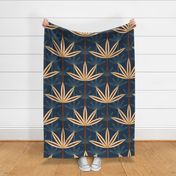 Palm Spring Damask (no texture) - navy - california, palm trees, retro trees, tropical trees, mid mod, mid century modern 