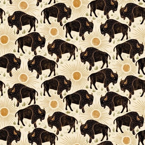 Bison - 9" - black, gold, and moss on cream