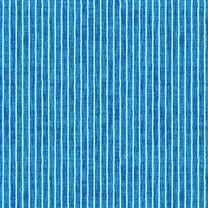 Sketchy White Narrow Stripes on Bluebell Woven Texture