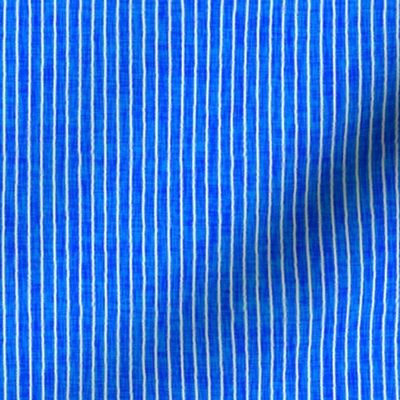 Sketchy White Narrow Stripes on Cobalt Woven Texture