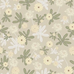 Dandelion Flowers / Eggshell Beige / 8 in