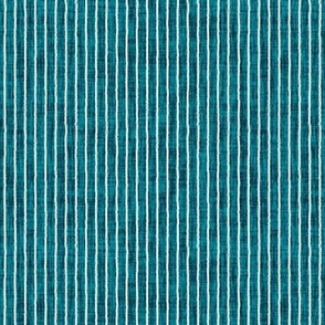 Sketchy White Narrow Stripes on Ocean Blue Woven Texture