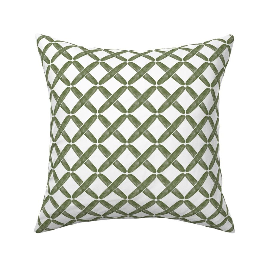 $ Medium scale Cross stitch garden trellis in moss green and off white - graphic minimalist design for adult apparel, grasscloth wallpaper, home decor items.