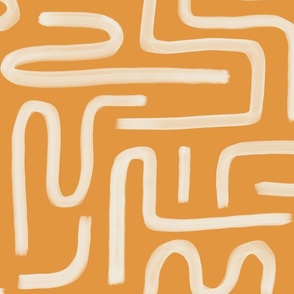 Abstract Painted Brush Strokes Maze on Orange Butterscotch