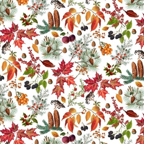 Autumn Mood Vintage Botanical Pattern Smaller Scale